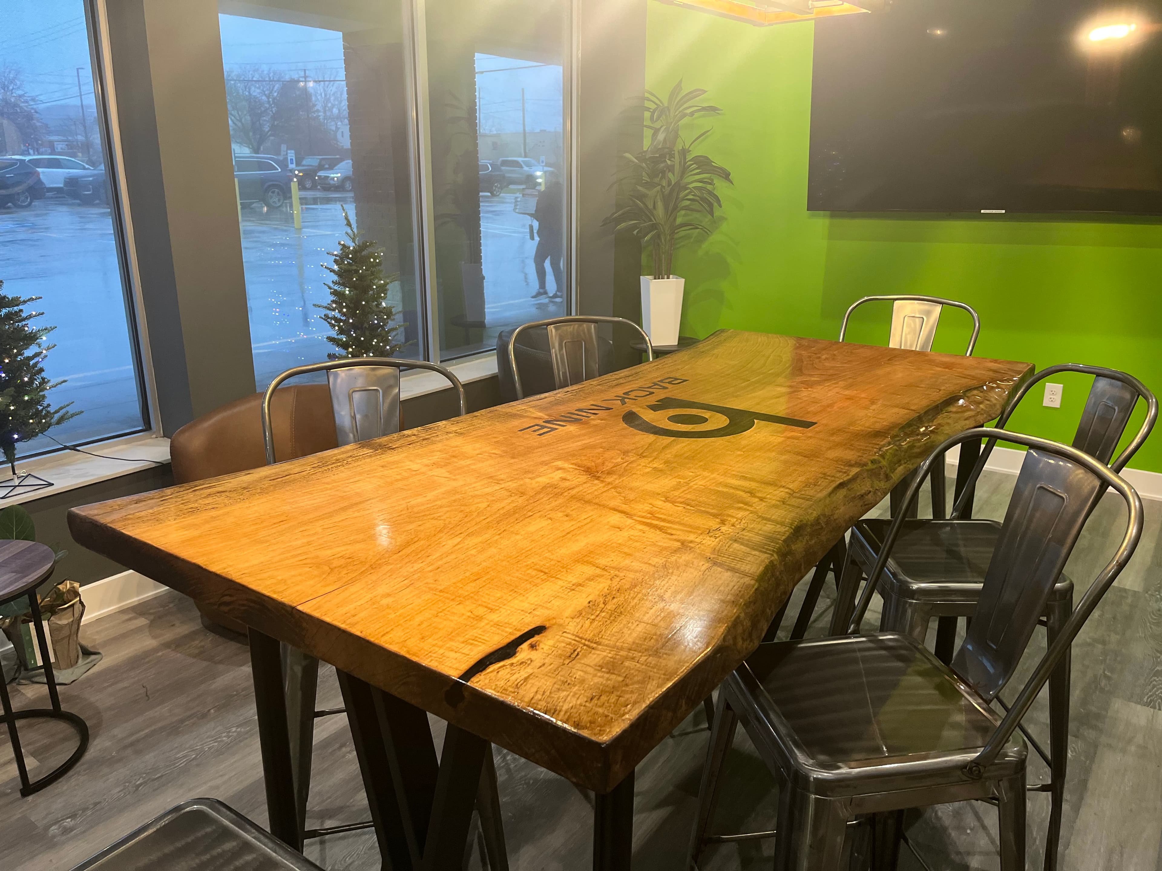 Back 9 Community Tables — Custom live edge community tables and laser engraved wood pieces built for Back 9 in Ohio. (photo 2 of 16)