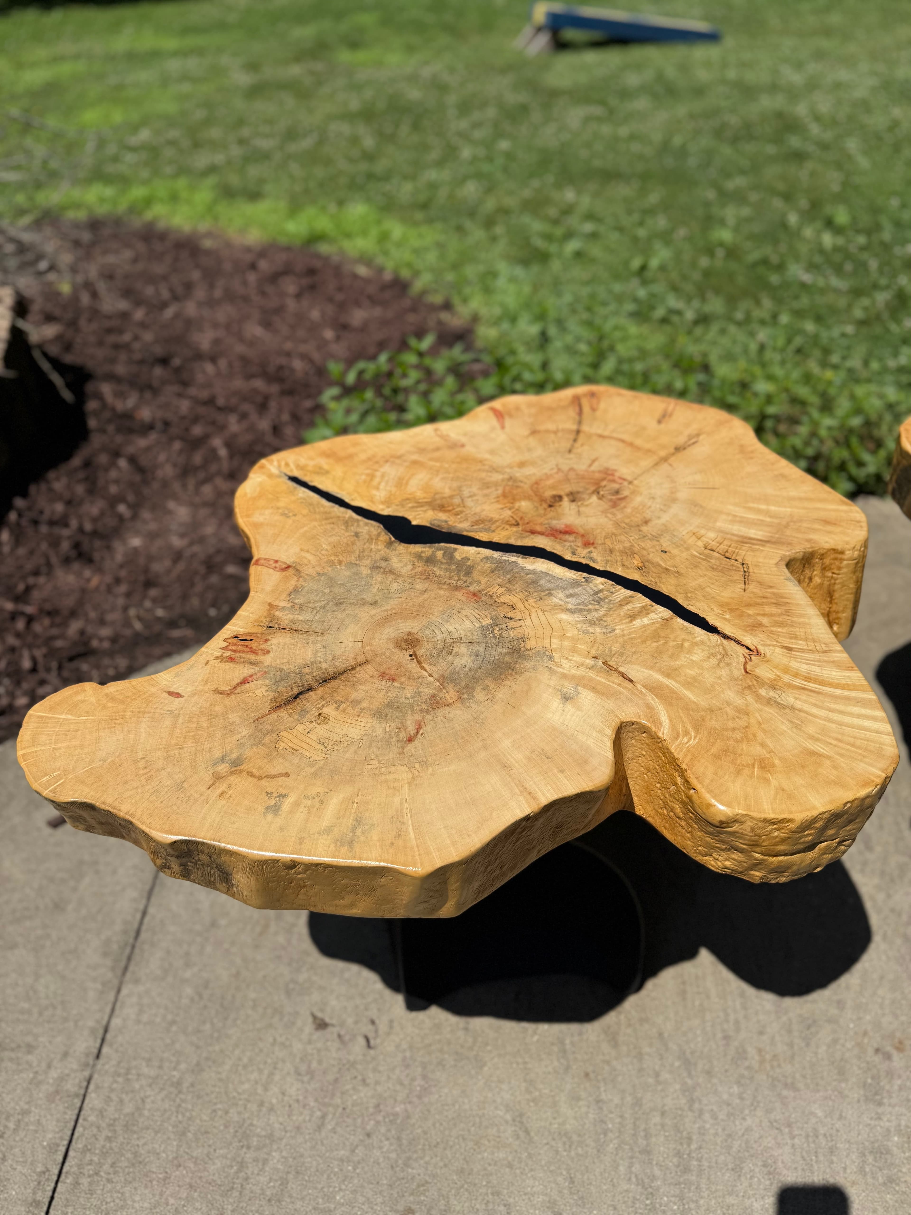 Live Edge Box Elder End Tables — Pair of live edge box elder end tables featuring vivid red flame figured grain and clear resin finish. (photo 1 of 12)