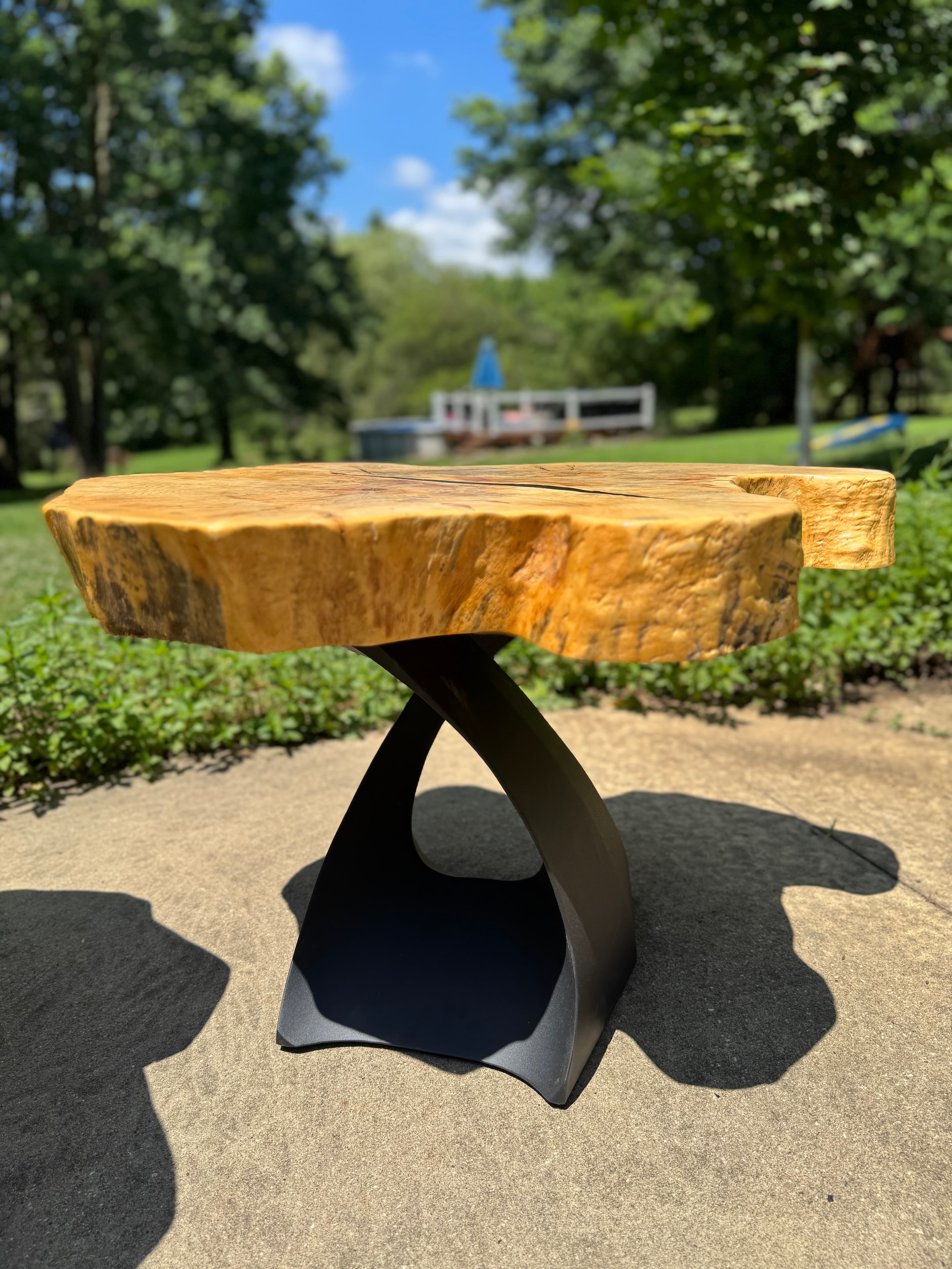 Live Edge Box Elder End Tables — Pair of live edge box elder end tables featuring vivid red flame figured grain and clear resin finish. (photo 2 of 12)