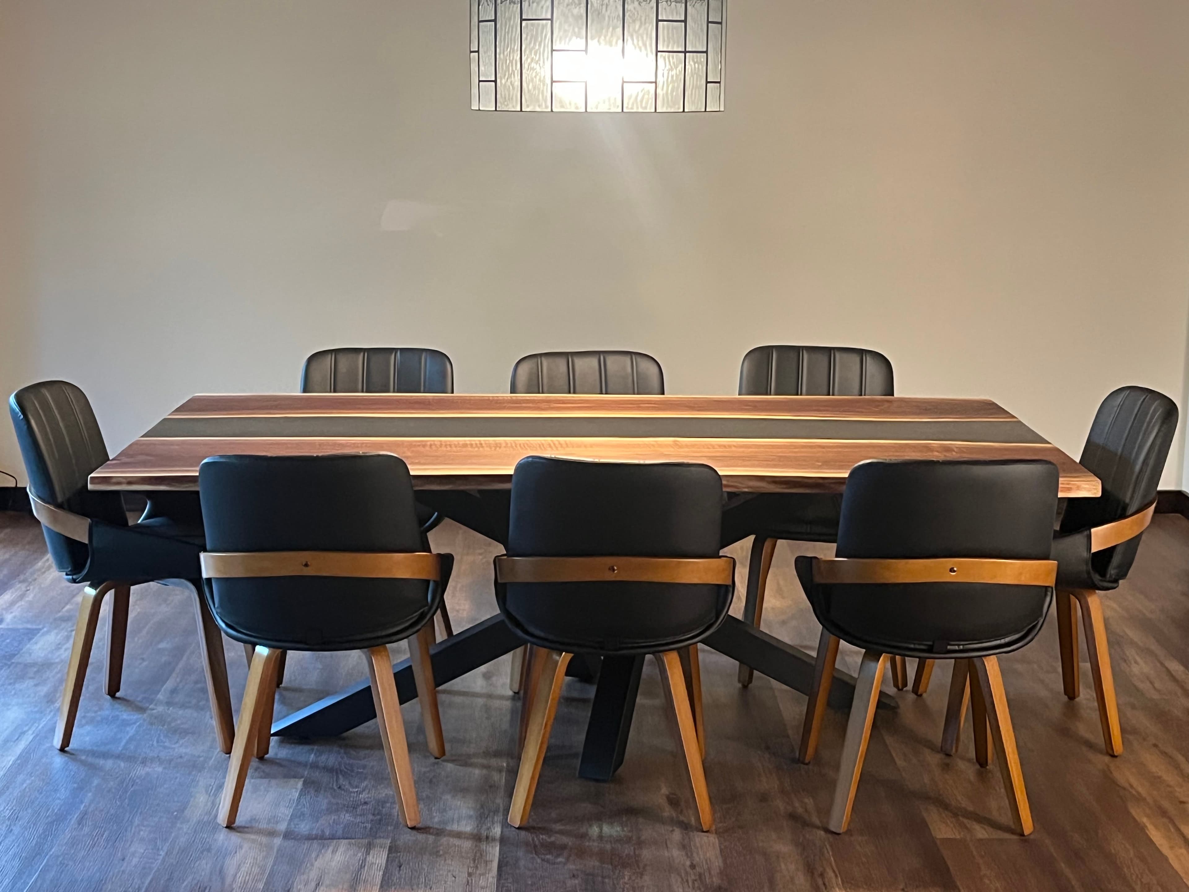 Walnut River Table — Large live edge black walnut river table with clear epoxy resin pour and live edge slab finish. (photo 1 of 5)