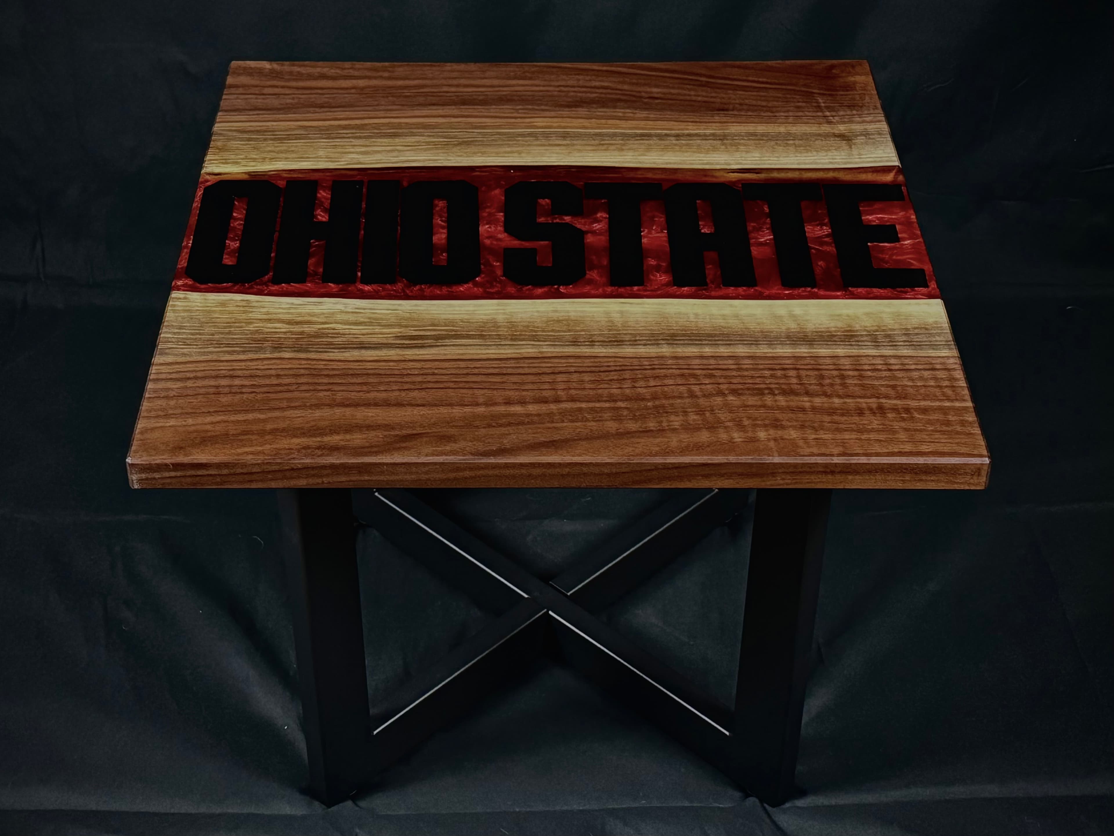 Custom Ohio State University laser engraved epoxy table by Medina Wood & Resin