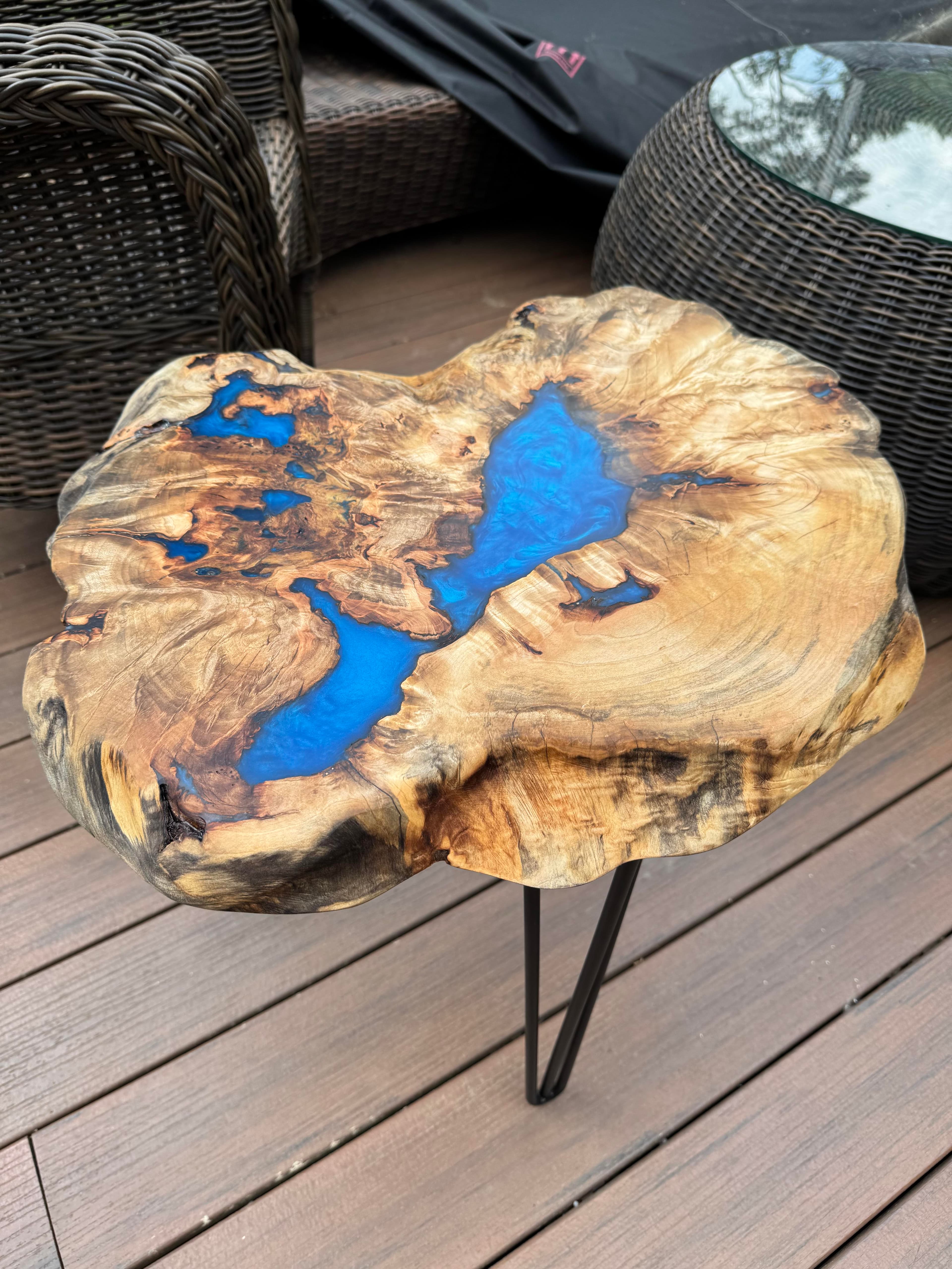 Blue Burl End Table — handcrafted custom wood furniture by Medina Wood & Resin (photo 1 of 4)